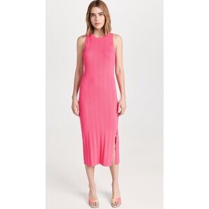 Frame Cutout Ribbed Knit Midi Dress in hot pink size large